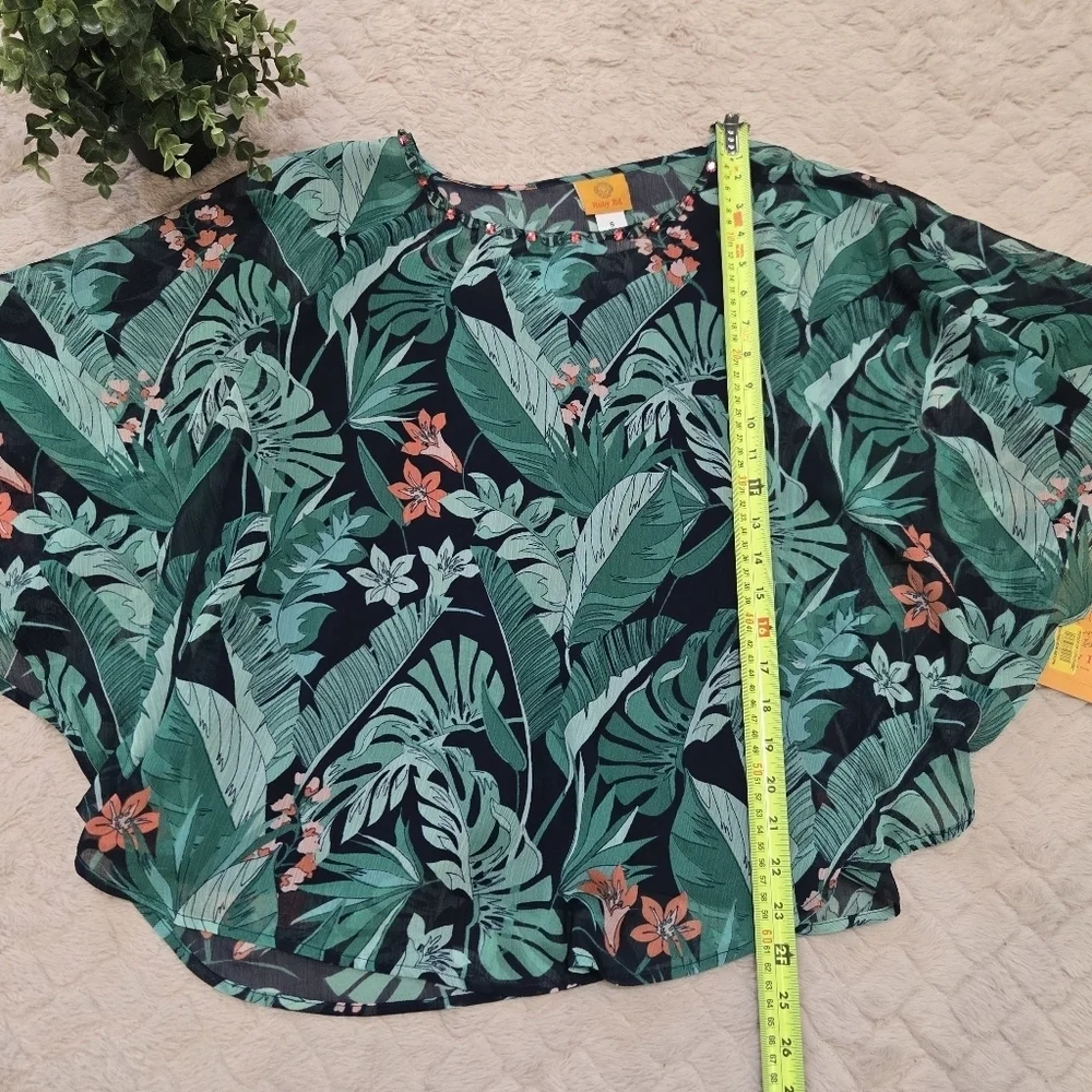 Ruby Rd. Green Tropical Sheer Overlay and Tank Top, Size Small NWT